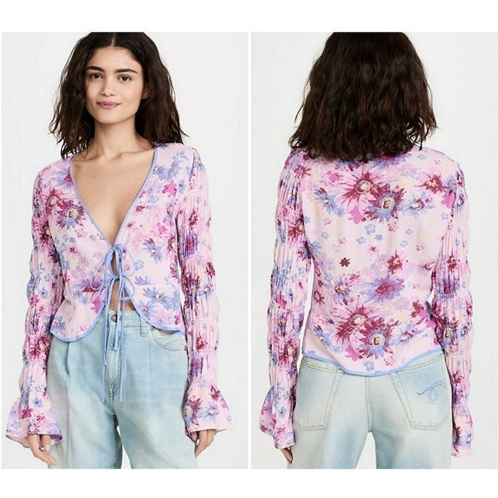 NWT New $98 Free People Venice Printed Rose Top Size M